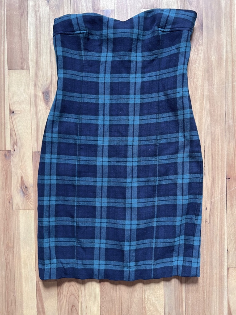 Strapless Navy & Green Plaid Bodycon Dress